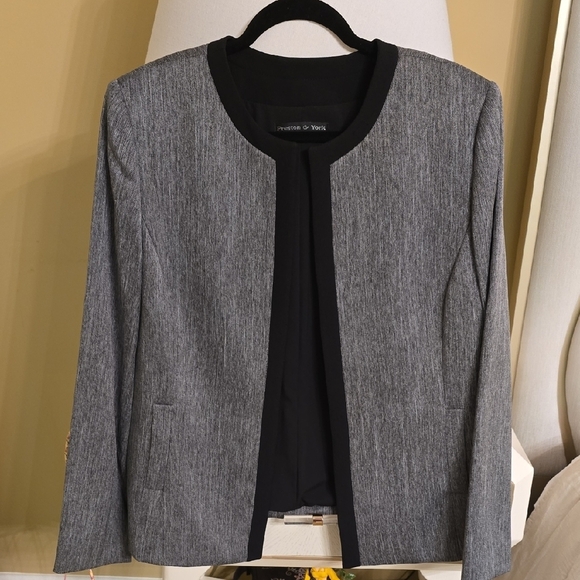 Preston & York Gray and Black Blazer Modern Collarless Design - Picture 1 of 11